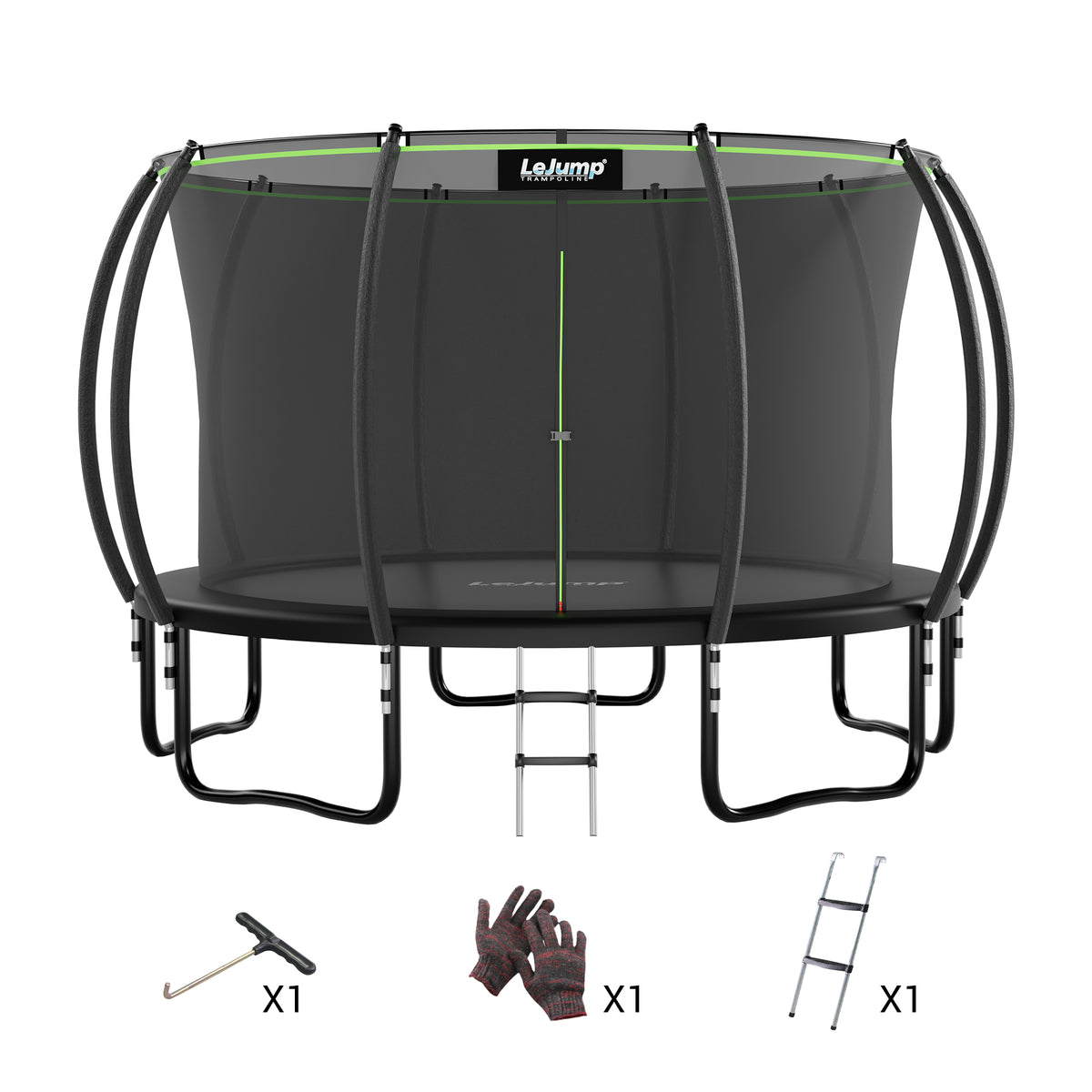 LeJump 305/366 cm Outdoor Trampolin für Kinder und Erwachsene, großes Garten-Trampolin mit Netz und Leiter, GS-zertifizierte Trampoline